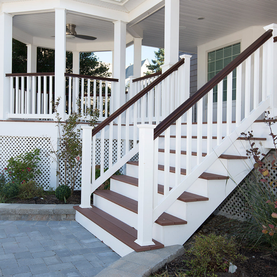 Vinyl Railing Kit with Mahogany Top Rail